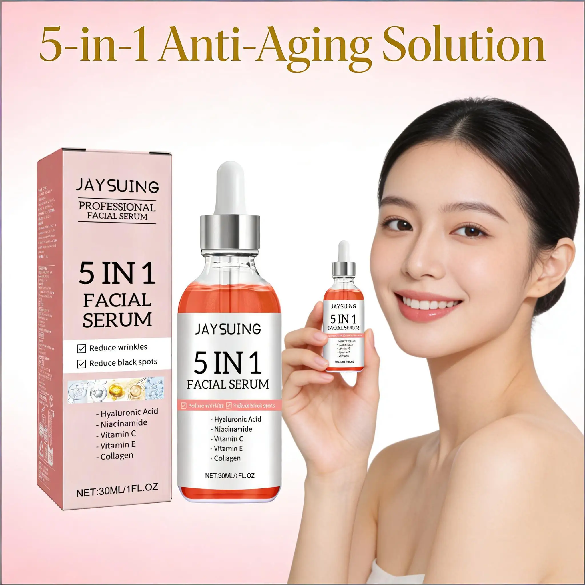 5 In 1 Facial Care Serum Brighten Skin Tone Fade Acne Scars Shrink Pores Face Moisturizing Essence Nicotinamide Brightening Oil