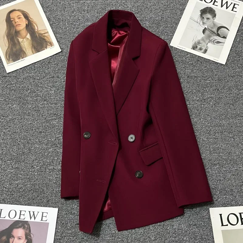 SuperAen Wine Red Suit Coat Women\'s Spring Autumn 2024 New Women\'s Commuter Casual Blazer