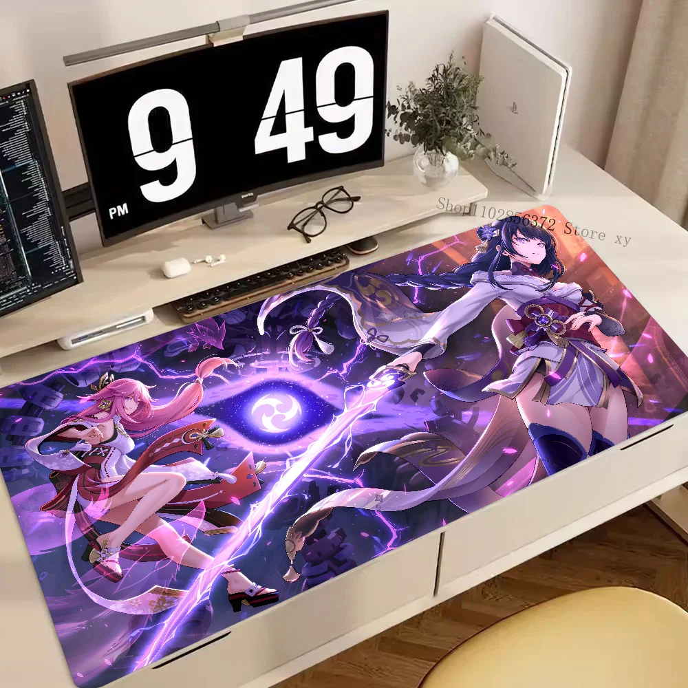 Genshin Mousepad tetikus dampak Raiden, alas Mouse Gaming besar, alas meja Keyboard komputer tebal