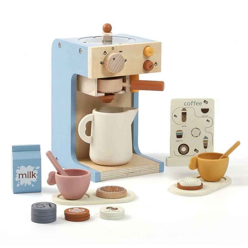 

Kids Montessori Toys Wooden Kitchen Deluxe Coffee Maker Toys Children Cosplay Play House Educational Toys Baby Blocks Toys Gifts