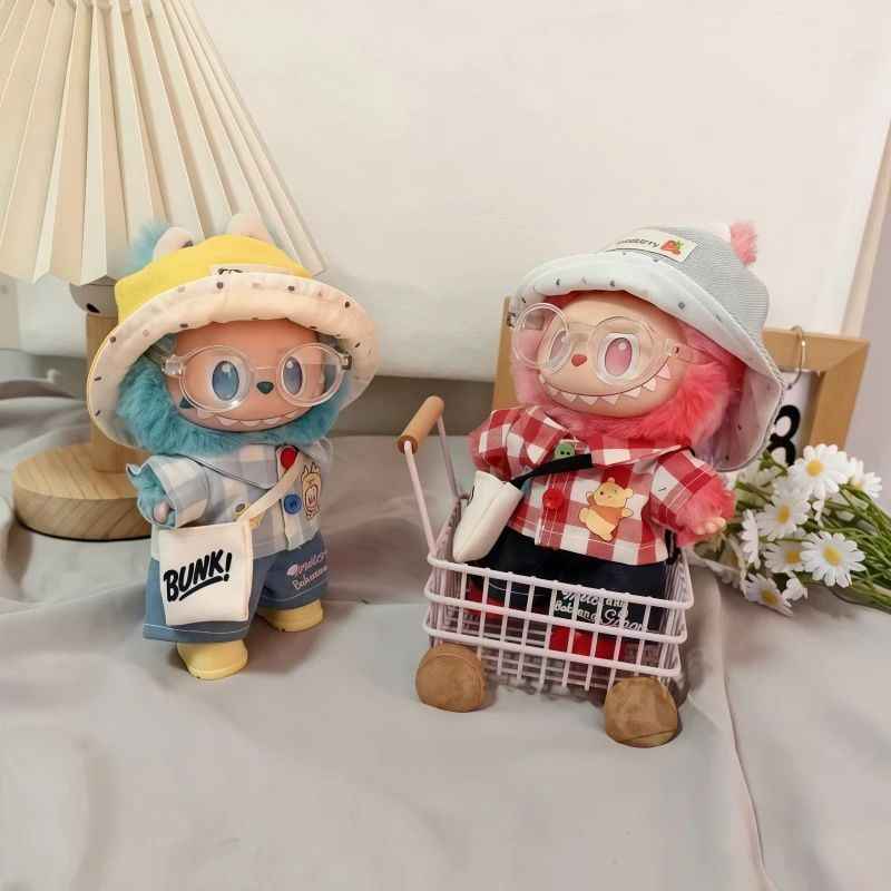 

17cm Labubu Plush Doll Fashion Handbag Creative Denim Crossbody Bag V1 V2 V3 Labubu Clothing Accessories Toy Birthday Gift