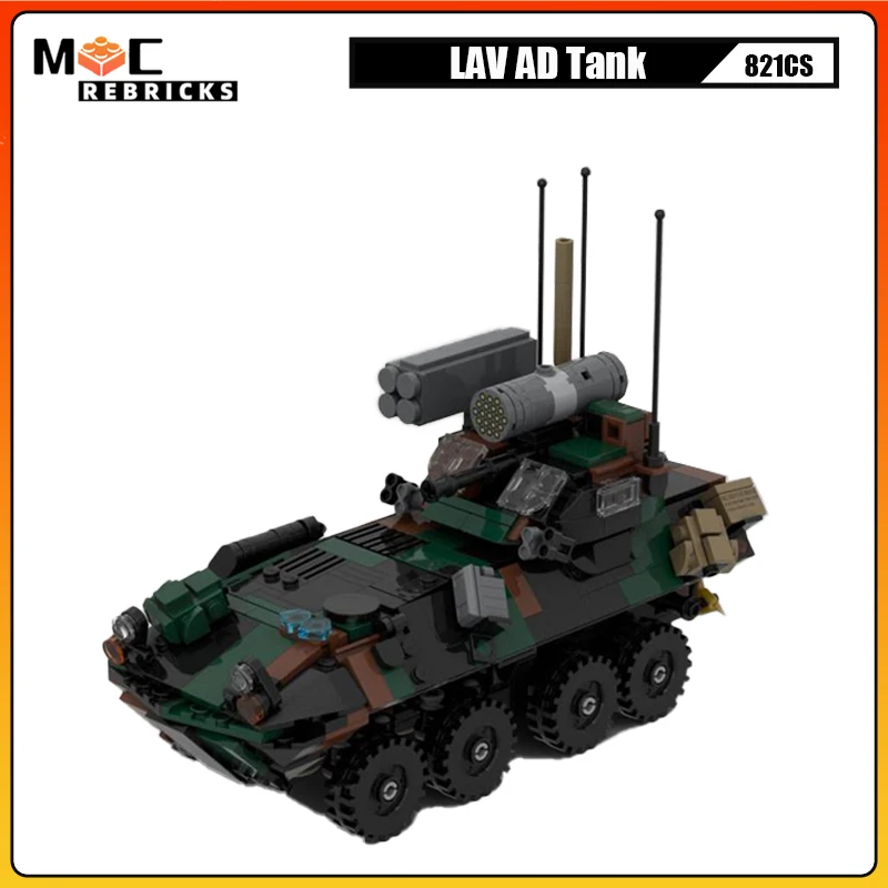MOC اللبنات الولايات المتحدة الأمريكية الضوء العسكري مركبة مدرعة LAV سلسلة ثمانية عجلات نموذج سيارة مدرعة الطوب لغز اللعب هدية عيد الميلاد