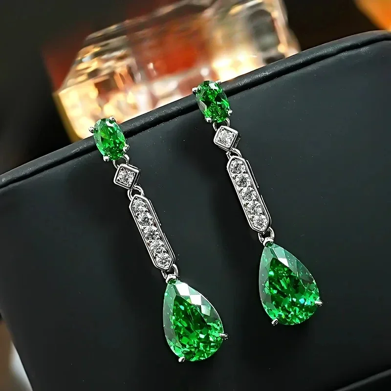 Shaffley Green Water Drop Earrings 925 Silver Gold Plated Earrings Light Luxury Niche Grandmother Green marry Jewelry