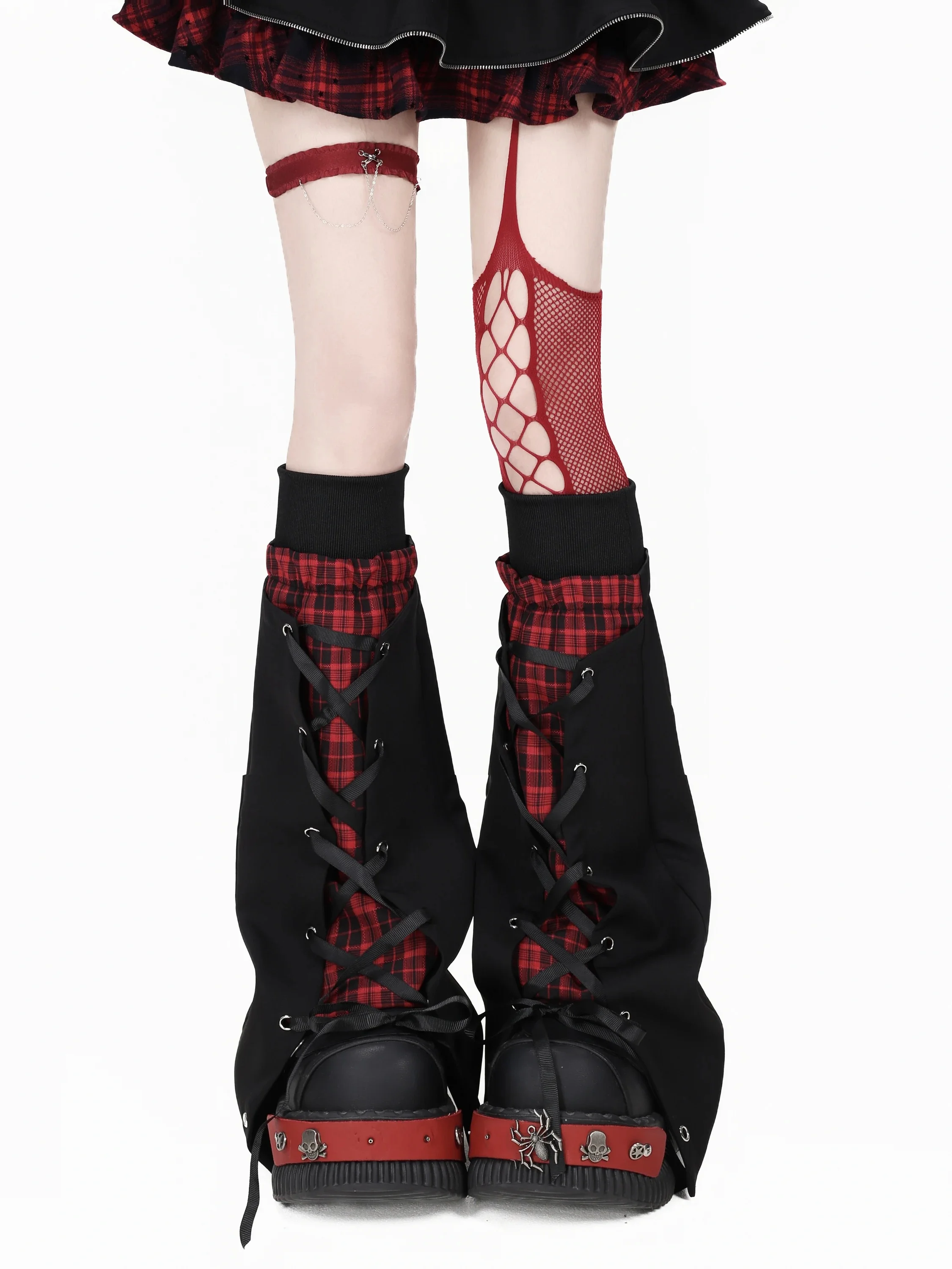 Crazygirl Original Subculture Cross Tie Plaid  Design Slimming Leggings Socks Casual All Seasons Adult Women's Mid-Calf ...