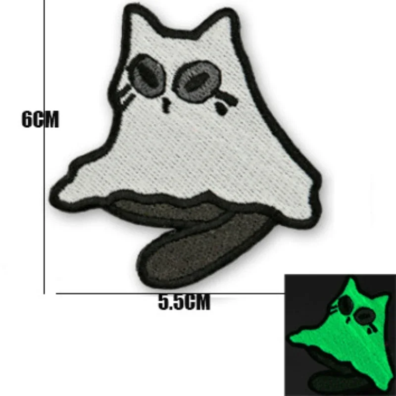 Cartoon Cat Series Badge Stickers MEOWDY Noctilucent Ghost Cat Embroidery Cloth Stickers Patches for Clothes Outdoor Backpack