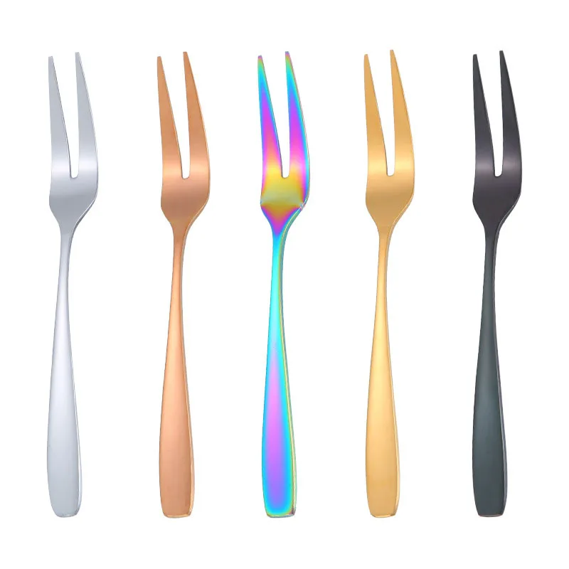 5-Piece Stainless Steel Fruit Forks Set with Long Handle Silver/Gold/Rose Gold/Black/Colorful Fork Set for Hotel Party Tableware