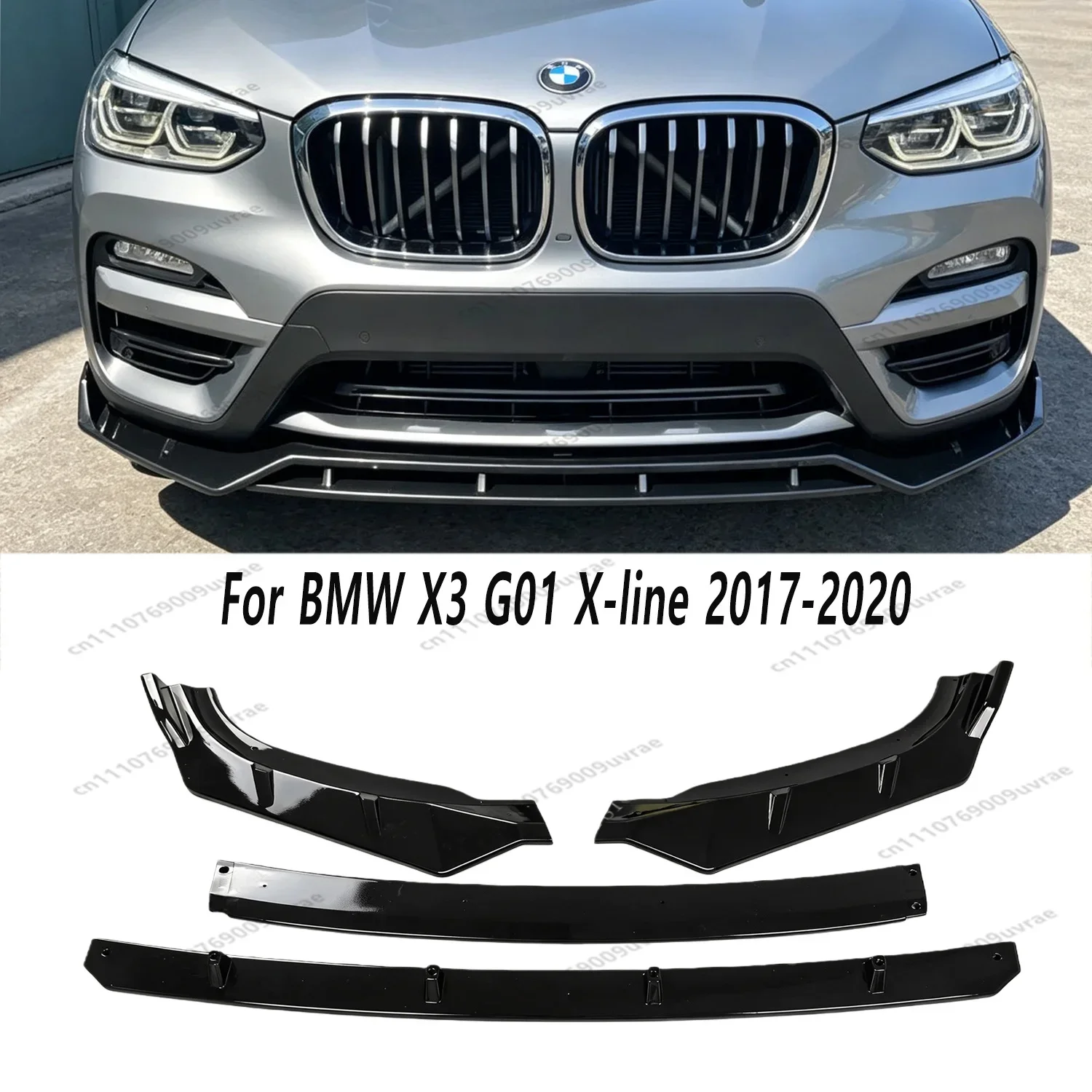 Gloss Black Front Bumper Splitter Lip Spoiler Diffuser Retroft For Bmw X3 G01 20i 20d 30i 30d X-line 2018-2021 Pre-Lci Bodykits