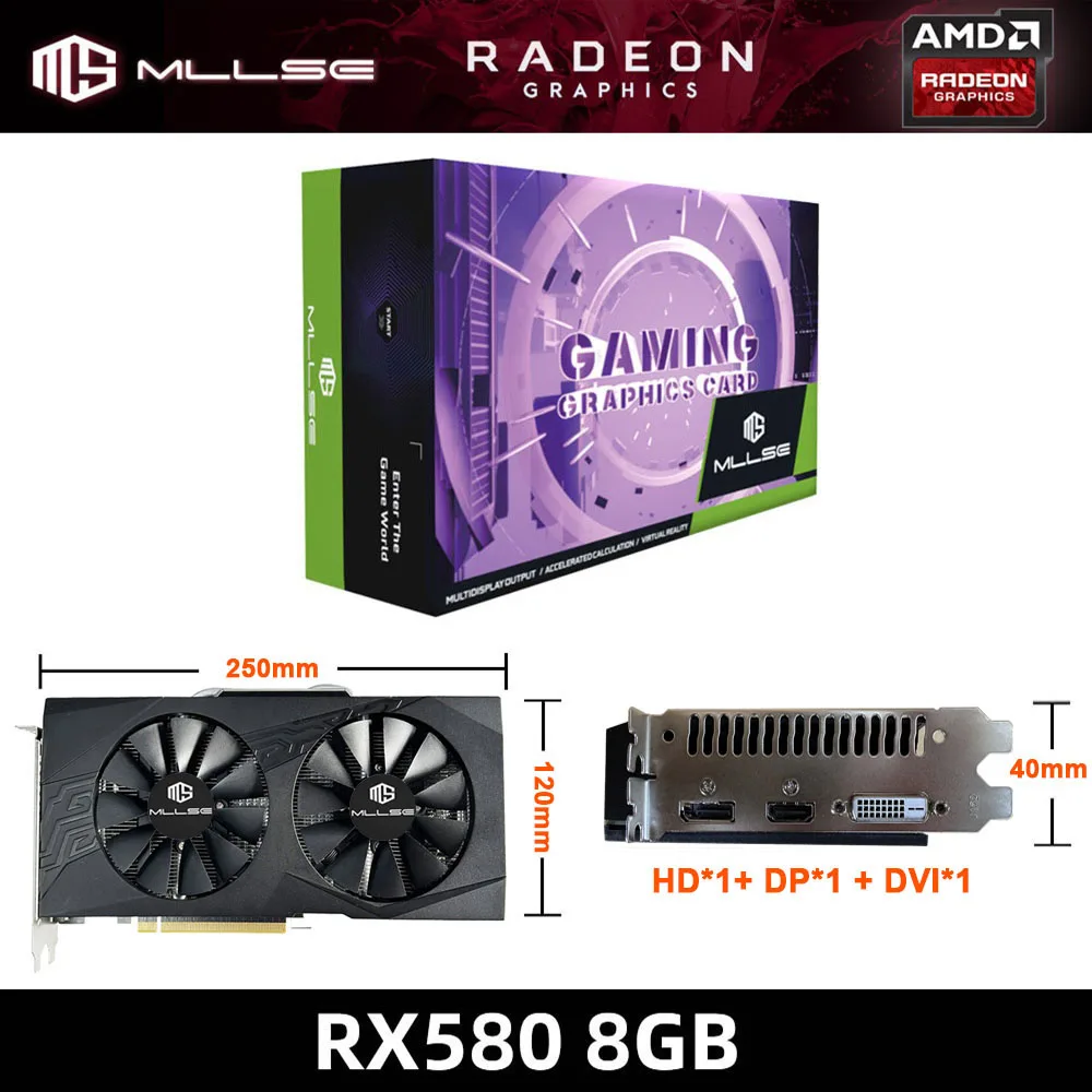 Nieuw! Video MLLSE AMD Radeon RX 580 8GB 2048SP grafische kaart GDDR5 256-bit PCI Express 3.0 ×16 Gaming