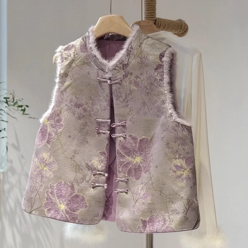 

Элитный жаккардовый жилет для женщин: теплая стеганая безрукавка в стиле чонсам для осени и зимы, праздничная одежда к Китайскому Новому году