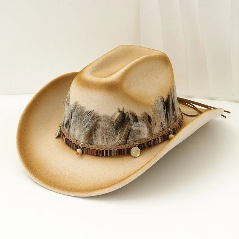 Ethnic- top with feather accessories for sacrificial dances, Tibetan-style hat, photo studio props, new cashmere