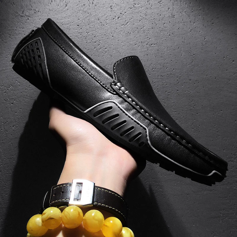 جلد حذاء رجالي جديد القيادة حذاء كاجوال العلامة التجارية الفاخرة الأخفاف الرسمية الإيطالية مريح الانزلاق على قارب أحذية أحذية رجالي #2