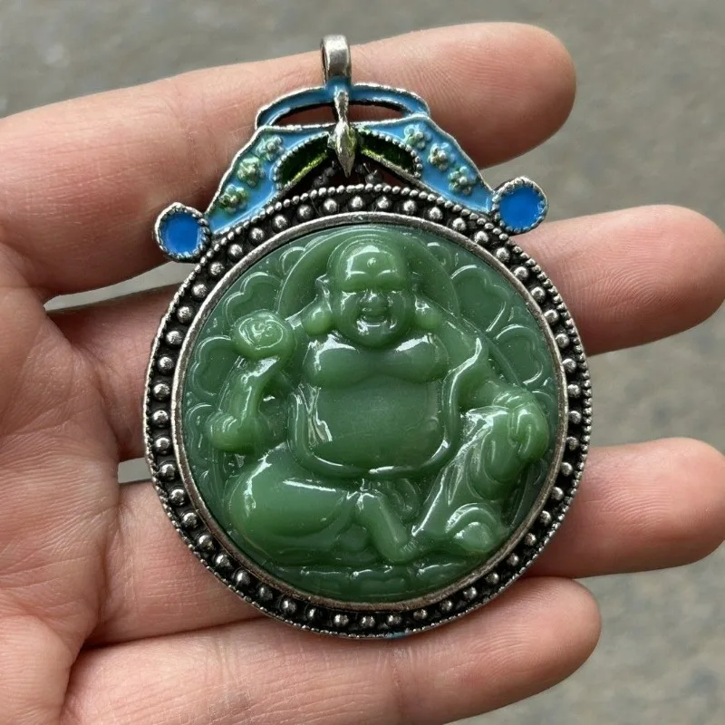 Colorful Buddha Pendant for Men Women, Modern Handicraft Guanyin Maitreya Round Plaque, Single Hanging Decor Charm