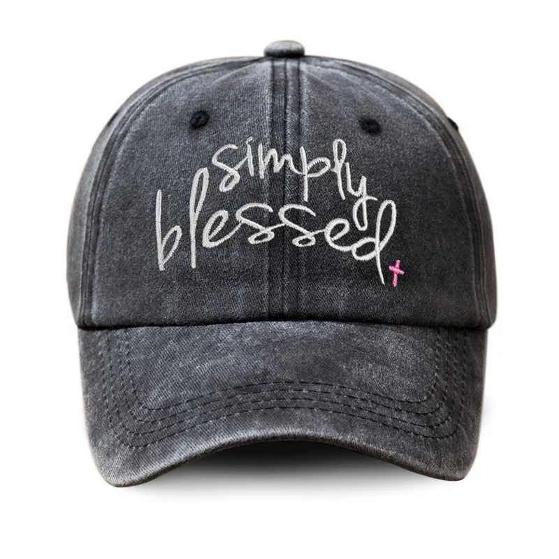 Simple Blessings Embroidered Baseball Hat Washed Old Solid Color Dad Hat Adjustable Sun Hat for Men and Women