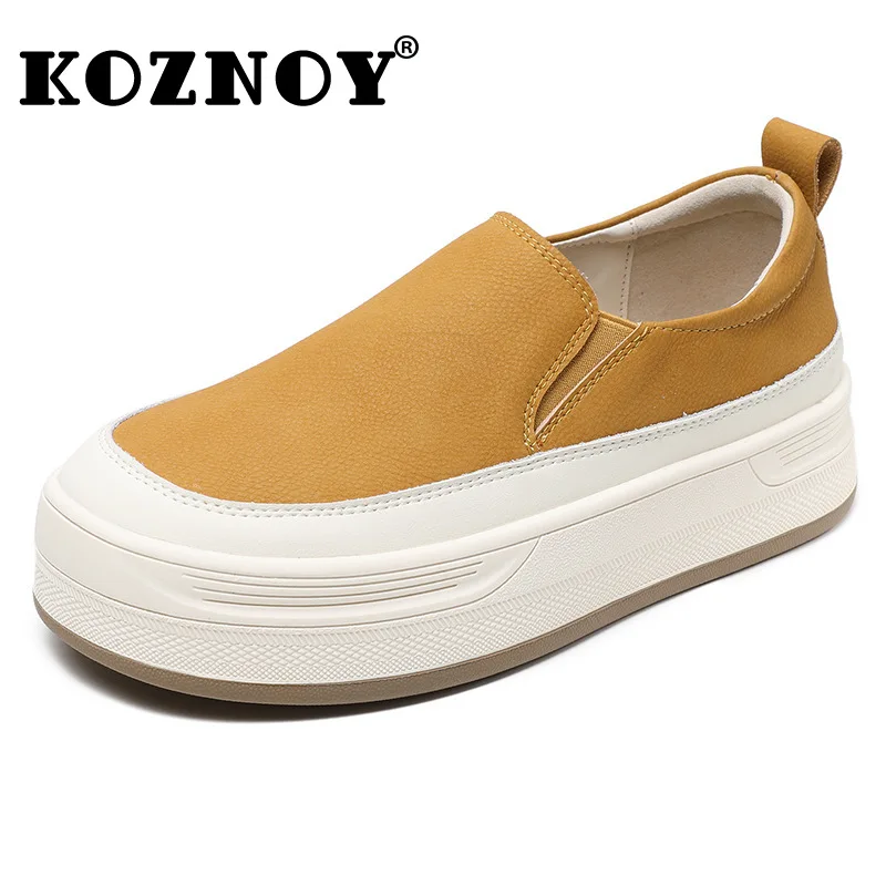 Koznoy 4.5cm krowa prawdziwej skóry projektant platforma klinowe wiosna jesień mieszkania Slip on damskie modne sandały kapcie mokasyny