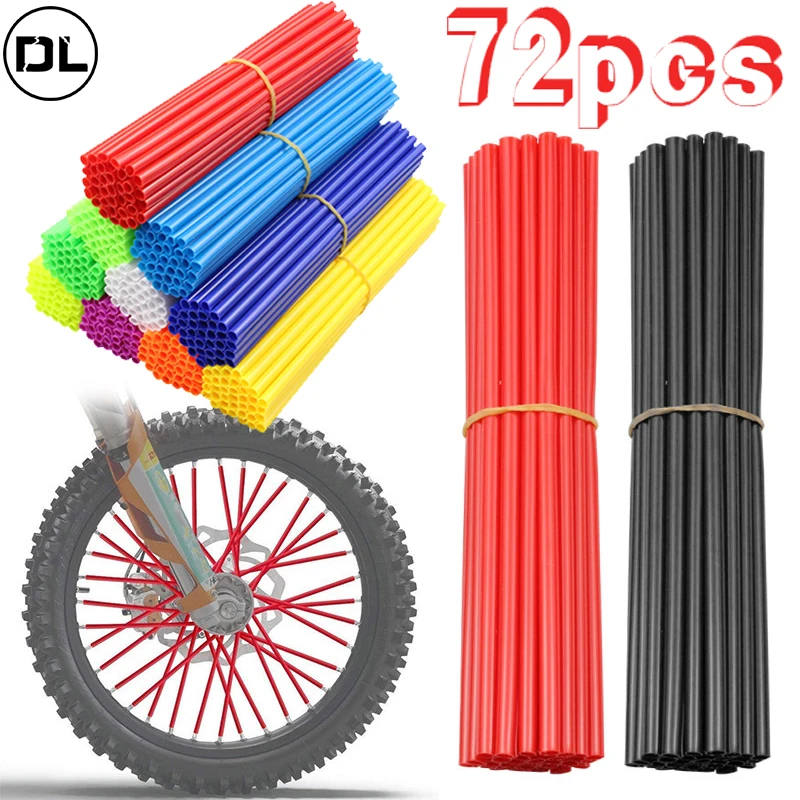 72 Pcs Universal Motorcycle Dirt Bike Wheel Rim Cover Spoke Skins Wrap Tubes Decor Protector 10 Colors for Motocross Bicycle