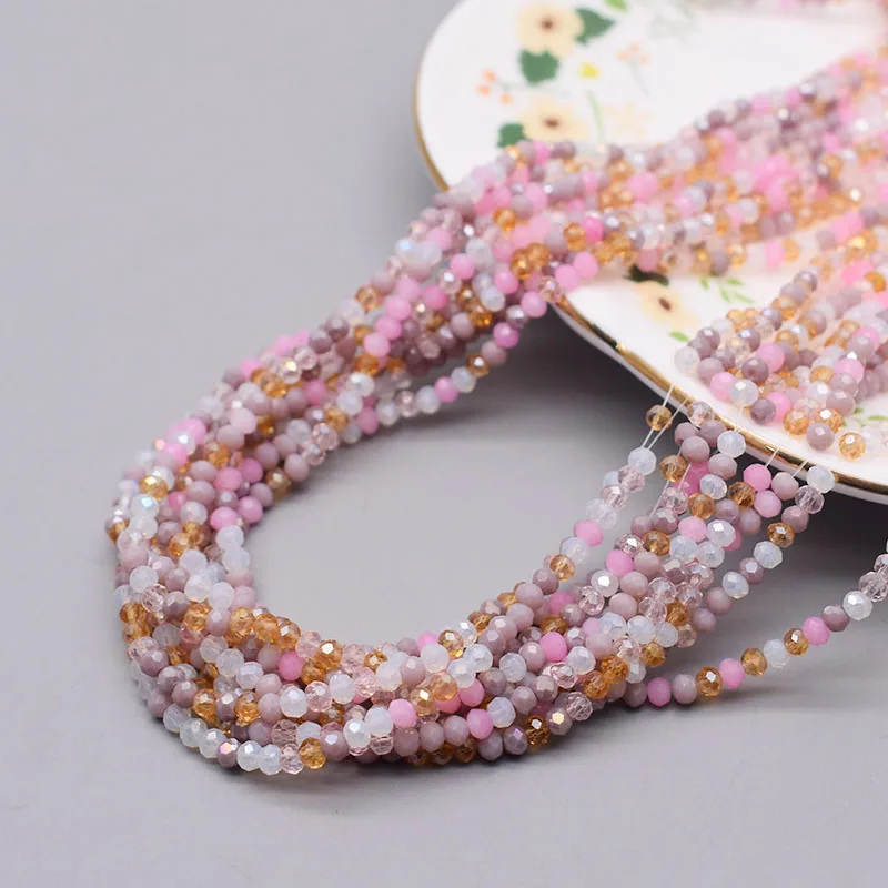 Color 2mm Faceted Crystal Glass Beads Rondelle Loose Spacer Beads for Jewelry Making DIY Necklace