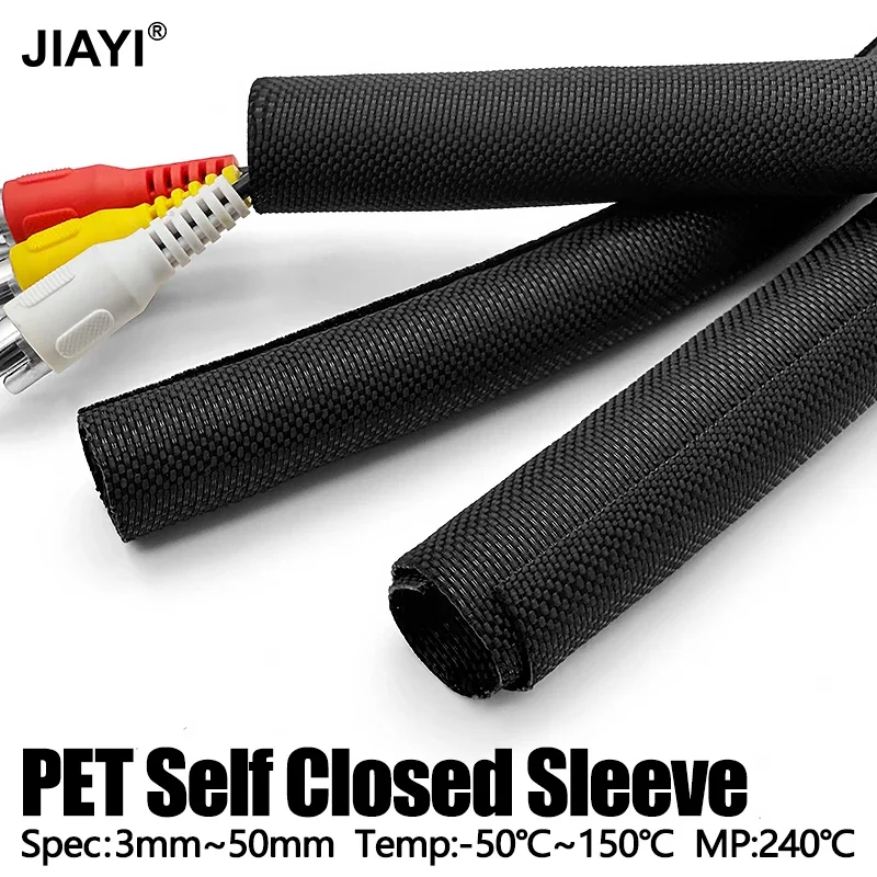 Cable Sleeve Self Closing PET Braided Expandable ID 3mm-50mm Wear Resistance For Auto Line Management Wire Wrap Protect