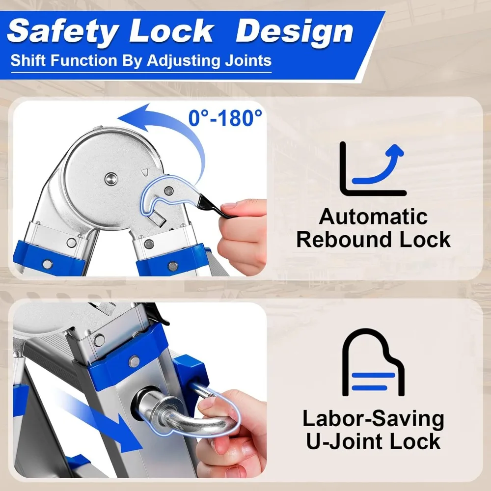 سلم تمديد قابل للطي بطول 14 قدمًا مع عجلات ومثبت لقدرة تحميل 330 رطل #5