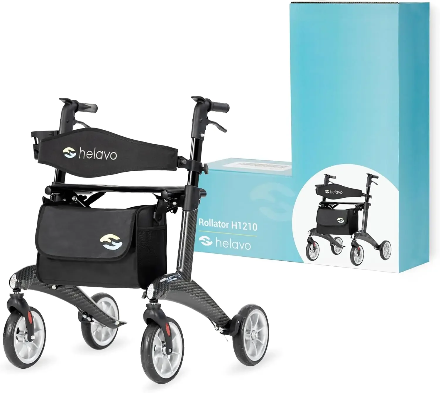Ultraleichter 4-Rad-Rollator aus Kohlefaser für Senioren – leicht (12,3 lbs), 25,2 Zoll Breite,