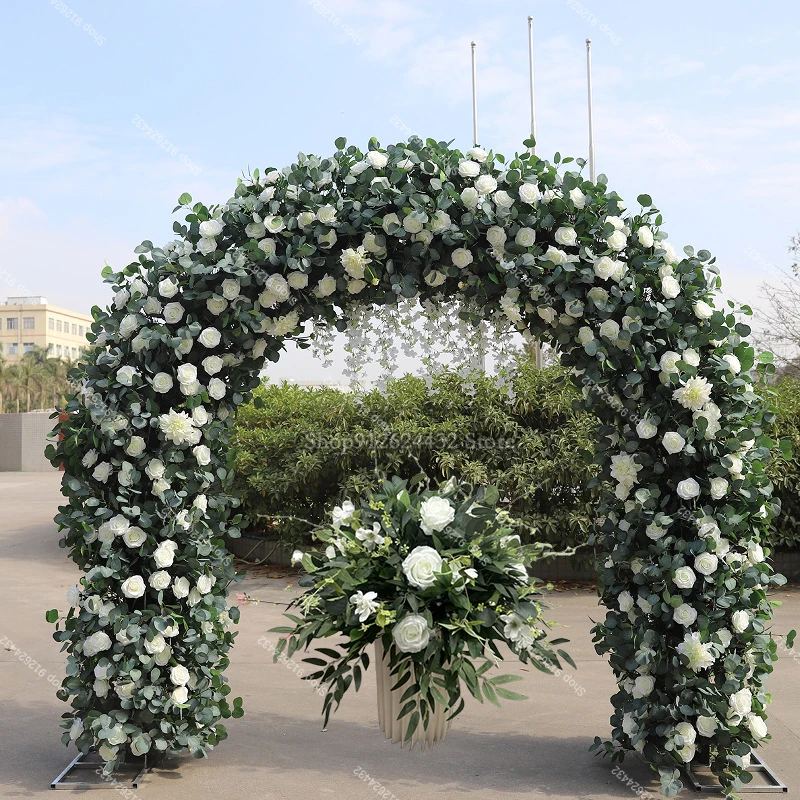 

5D Роскошная белая роза, зеленый лист, композиция с аркой, рамка, свадебный фон, декор, подставка для цветов, арка, полка для цветов, реквизит для сцены