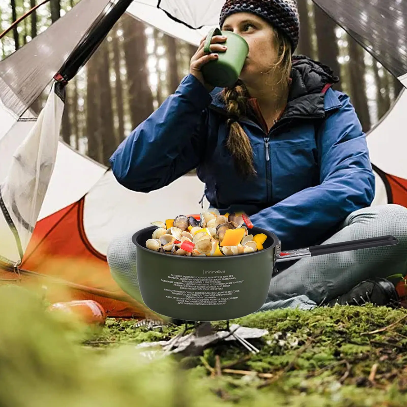 

Camp Pots And Pans Set Backpacking Cookware Soup Pot Detachable Handle Design Frying Tools Stackable For Family Survival