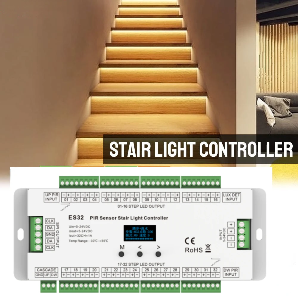 Lépcső Világítás ledes Mozgás Érzékelő automata Lépcsőfok ligh Számvevő készlet DC12V-24V 32 channels számára Lepcső Alkalmazkodó m csík