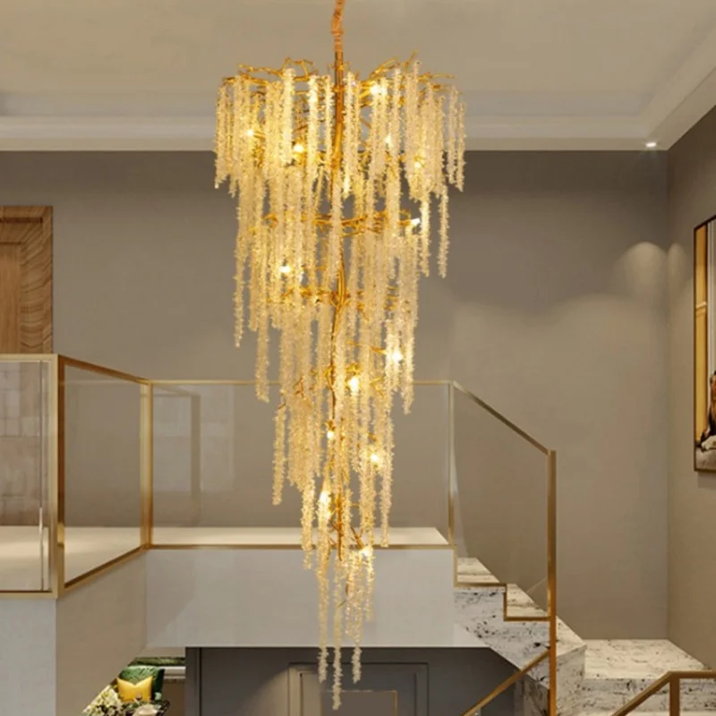 Light Luxury French Long Crystal Lamp With Octagonal Bead Tassel Crystal Pendant Light Staircase Ceiling Design Lighting Fixture