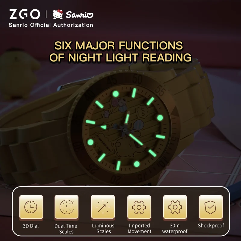 ZGO x Sanrio Pudding Dog 2024 New Cartoon Watch Girls Kids Student Waterproof 30M Quartz movement 5373