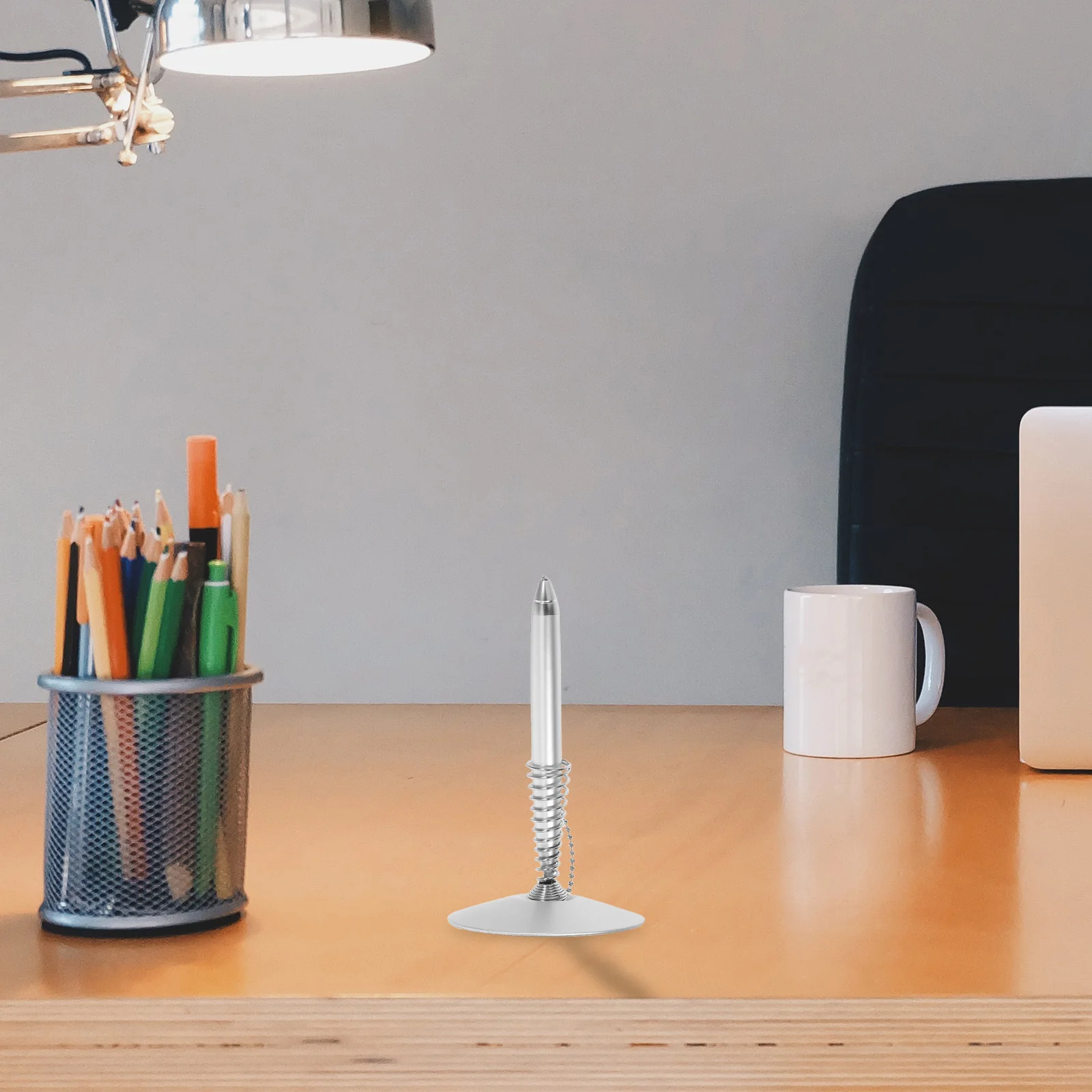 

Secure Counter Desk Pen Spring-Loaded Metal Gel Ink Pen Chain for Reception Signing Desktop Office Use Smooth Writing Refill