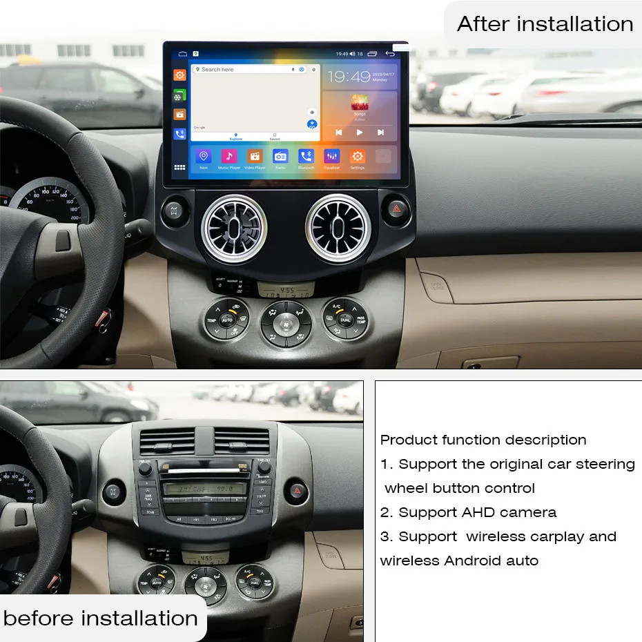Android13 15 inch For Toyota RAV4 2009-2013 1920*1080  UIS7862 8+256gb Car Navigation CarPlay Car Radio Multimedia Player