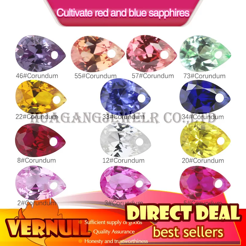 

Customized Single hole Pear Cut Synthetic Corundum Pink sapphire White Orange Gems Stone For jewelry Wholesale