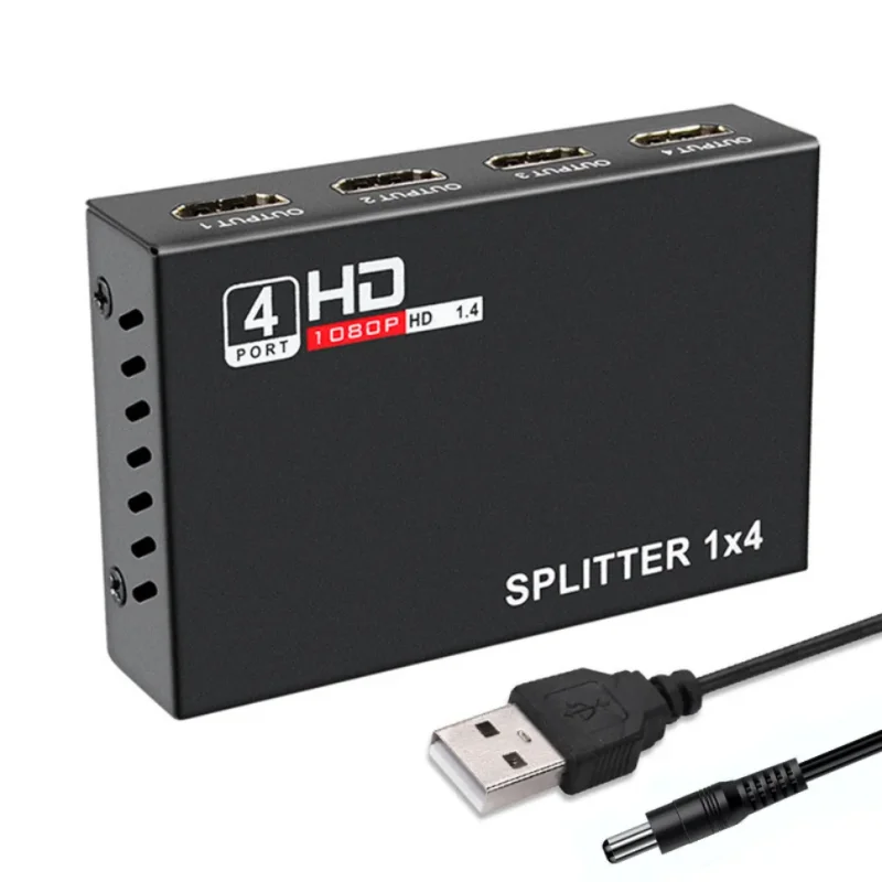 1 x 4 HDMI-compatible Splitter Converter 1 In 4 Out HD 1.4 Splitter Amplifier HDCP 4K 1080P Dual Display for HDTV DVD PS3 Xbox