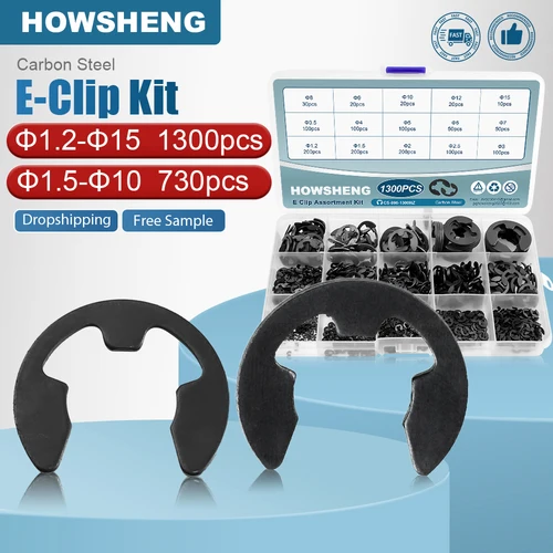 HOWSHENG E 클립 와셔 세트, 샤프트용 외부 고정 스냅 링 키트, 탄소강 1.2-15mm, 730 개, 1300 개  Best5