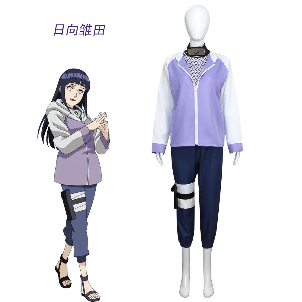 NARUTO Hyuga Hinata Anime Cosplay Costume Women Girls Top Pants Leggings Kunai Bag Forehead Protector Netting Uniform Full Set