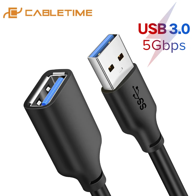 Przedłużacz USB CABLETIME Kabel USB3.0 na USB M/F typu A Przedłużacz USB 5 Gb/s Przewód transferu danych do laptopa SSD TV Smart C267