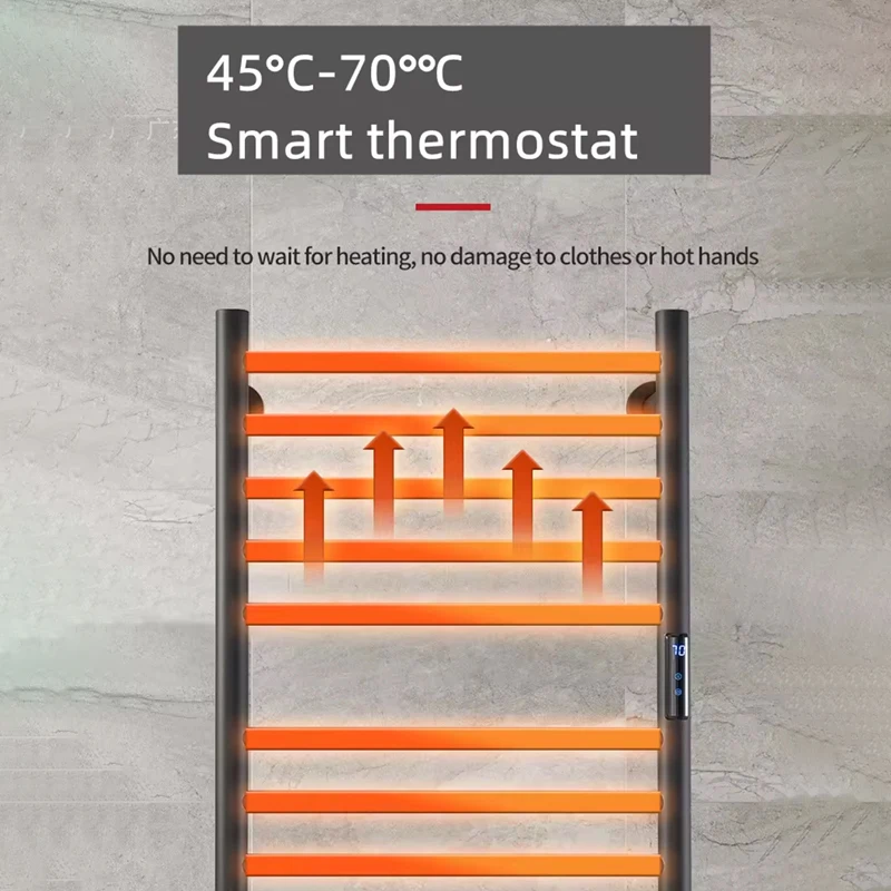 バスルーム用の壁掛け式インテリジェントサーモスタット加熱タオルラック、ブラックゴールド,モダン