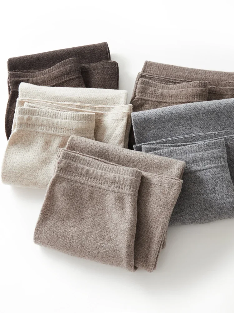 

2024, новые женские широкие брюки из 100% мериносовой шерсти, вязаные однотонные брюки, весна-осень-зима, теплые брюки с высокой талией на шнуровке