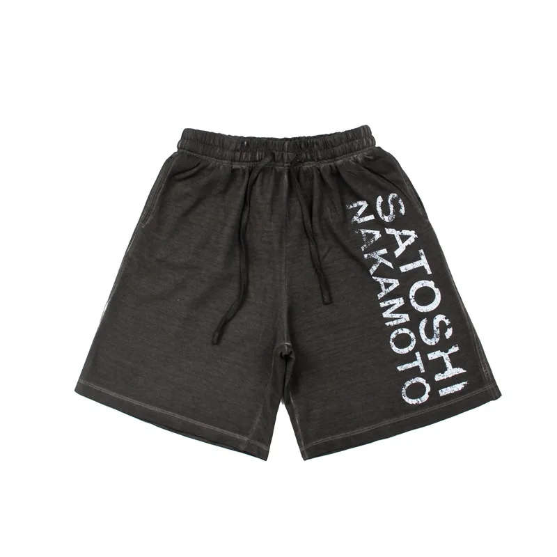 Satoshi Nakamoto classic retro lettering distressed washed-upholstered short pants five-pocket style