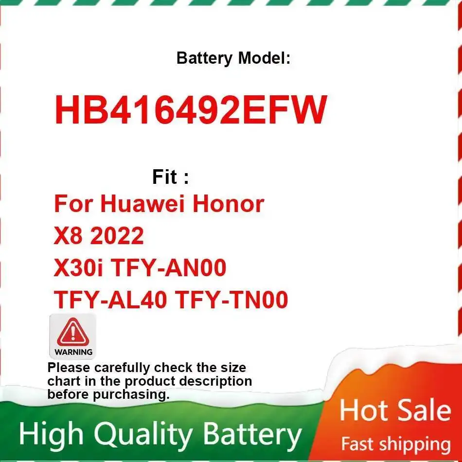 

For Huawei Honor X8 2022 X30i Tfy-AN00 Tfy-AL40 Tfy-TN00 Stable Power Supply 4000Mah Mobile Phone Battery HB416492EFW