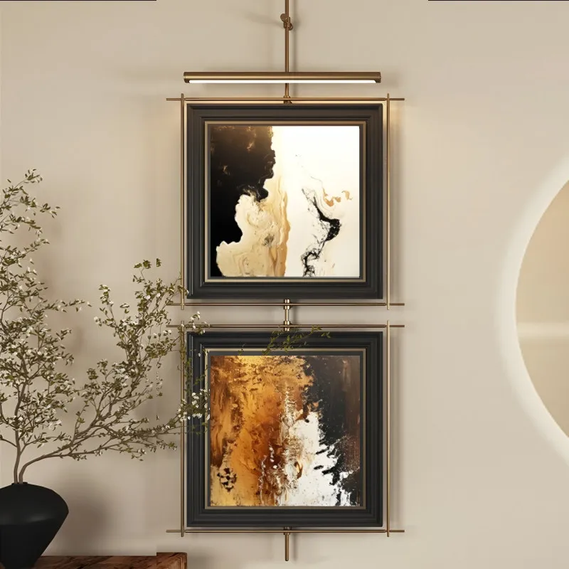 Metal pole ambient light wall lamp decorative painting Two paintings hanging at the end of the corridor of the hotel restaurant