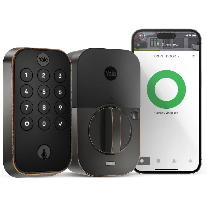 Yale Security Lock 2 Deadbolt with Wi-Fi Connected Physical Keypad,Bronze Smart Entry Door Lock with Back-Up Key, YRD410-WF1-0BP