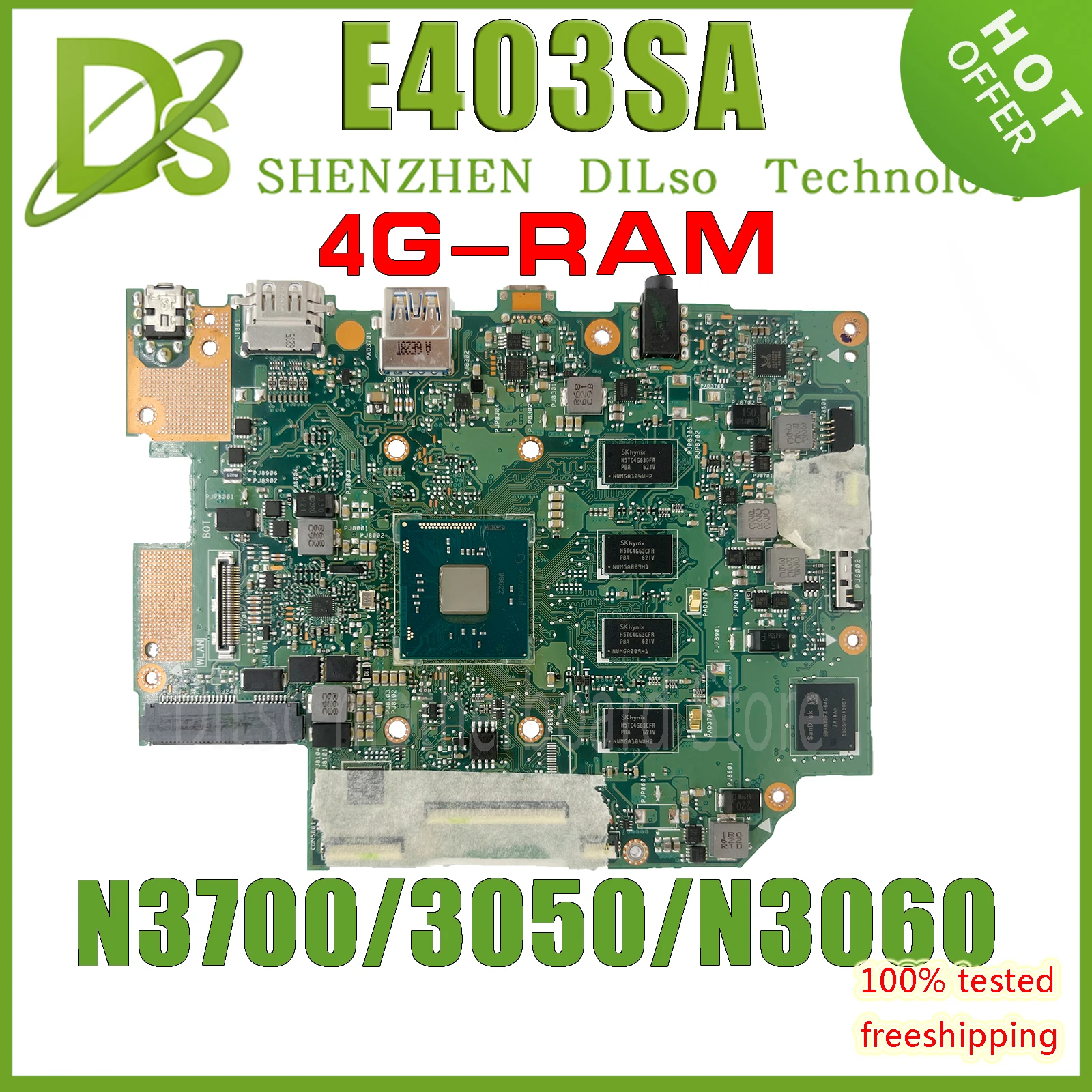 

KEFU E403SA Laptop Motherboard For ASUS VIVOBook Placa E403SA Mainboard E403S E403 With N3050/N3060 N3700/N3710 100% Test OK