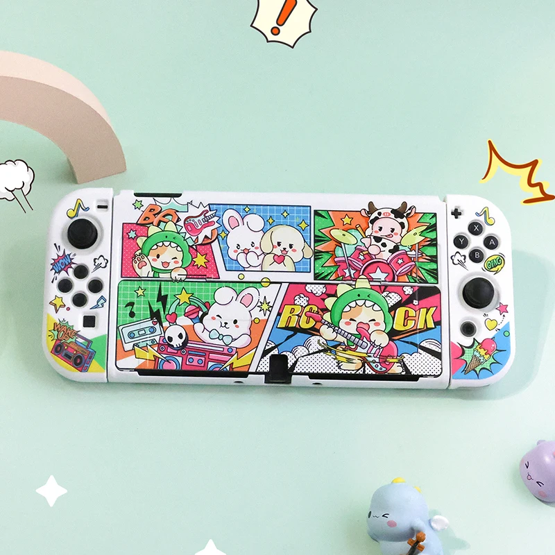 Music Time Protective Case Shell for Nintendo Switch OLED Console and Joy-Con Shock-Absorption and Anti-Scratch Hard Cover