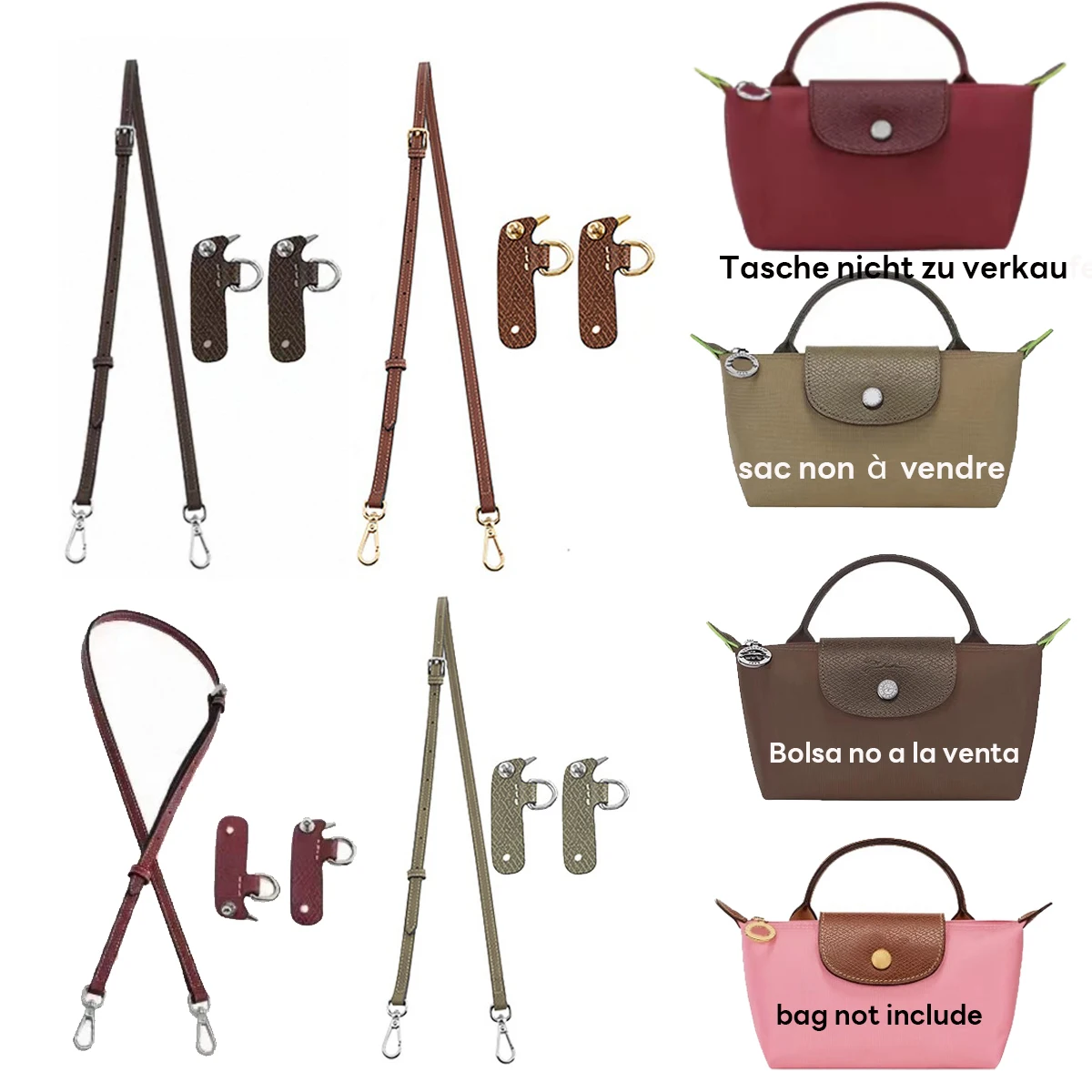 Cowhide Replacement Crossbody Bag Strap for Longchamp  MOCHA TERRA Mini Bag Without Punching Modification Bag Accessories