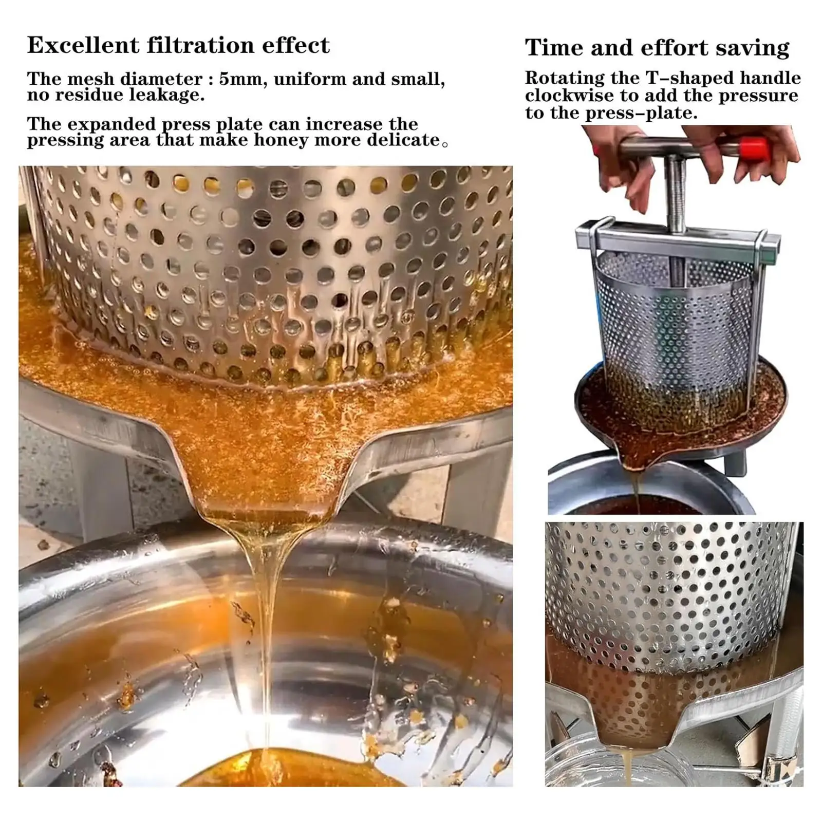 Stainless Steel Manual Honey Press Extractor High Efficiency Vegetable Filling Squeezer for Beekeeping and Home