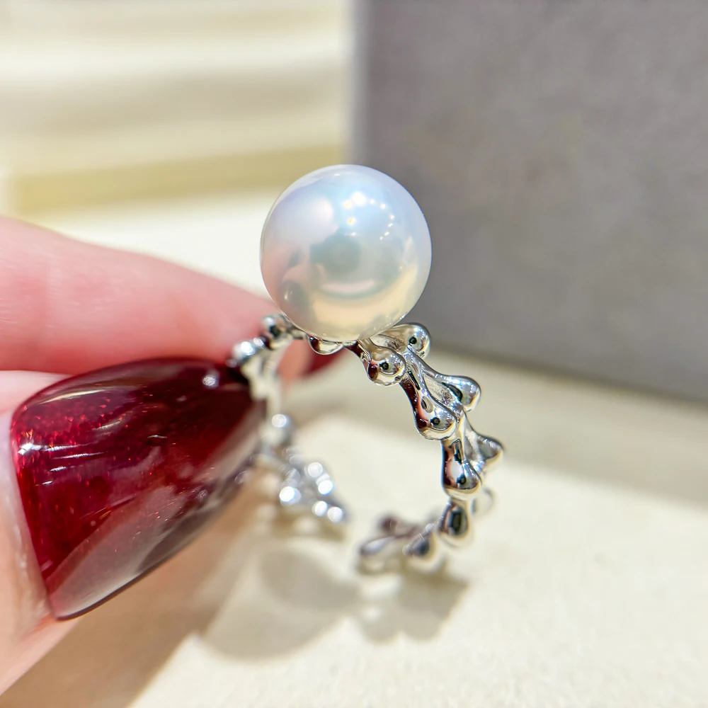 

3pcs DIY Pearl Accessories 925 Silver Pearl Ring Empty Holder, Fashionable Gold Silver Ring Holder with 9-13mm Round Beads