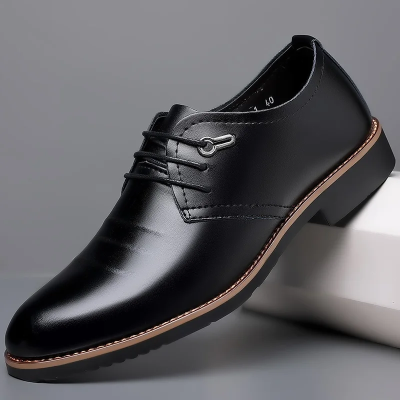 High Quality Formal Leather Men Dress Shoes Breathable Mens Casual Shoes Italian Luxury Brand Lace-Up Non-slip Men Driving Shoes