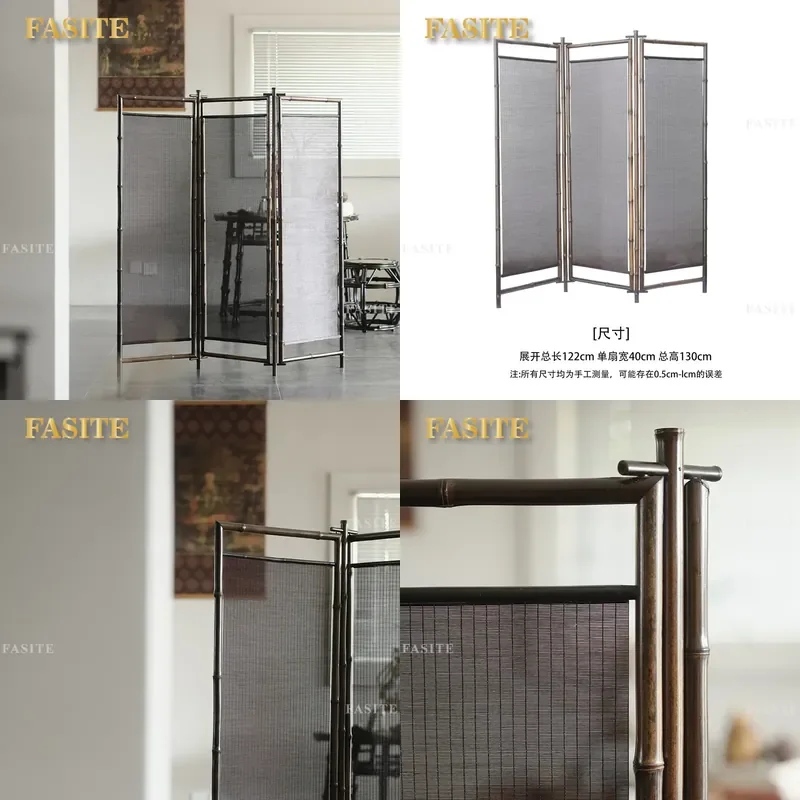 For Classical Purple Bamboo Filament Low Screen Chinese Partition Entrance Foldable Mobile Semi-transparent Divider for Tea