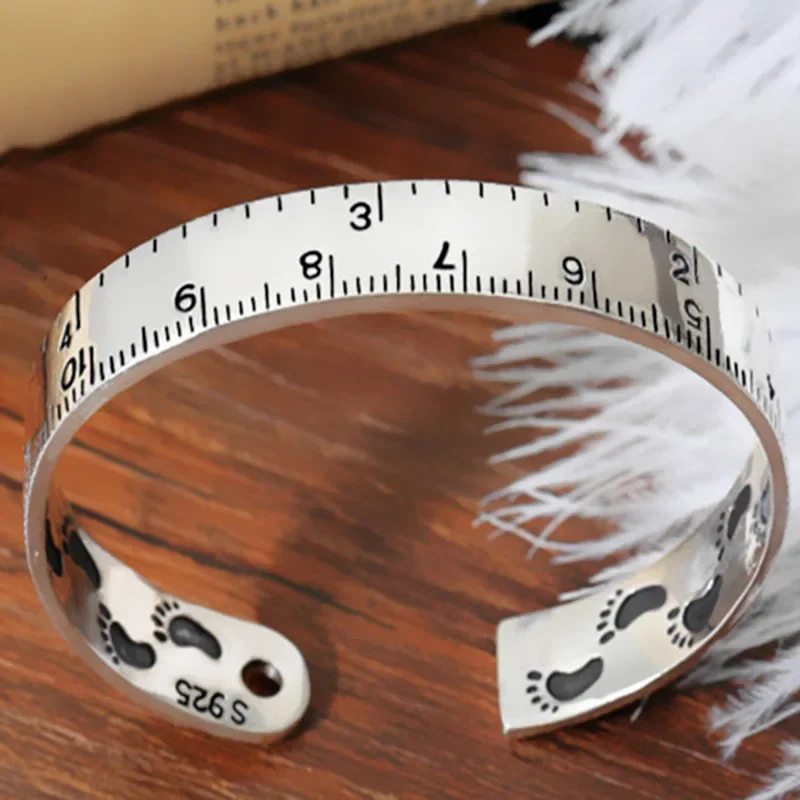 

100% Solid 925 Sterling Silver Metal Bracelet for Women Men Vintage Handmade Simple Numbers Bracelet Birthday Gift S-B451