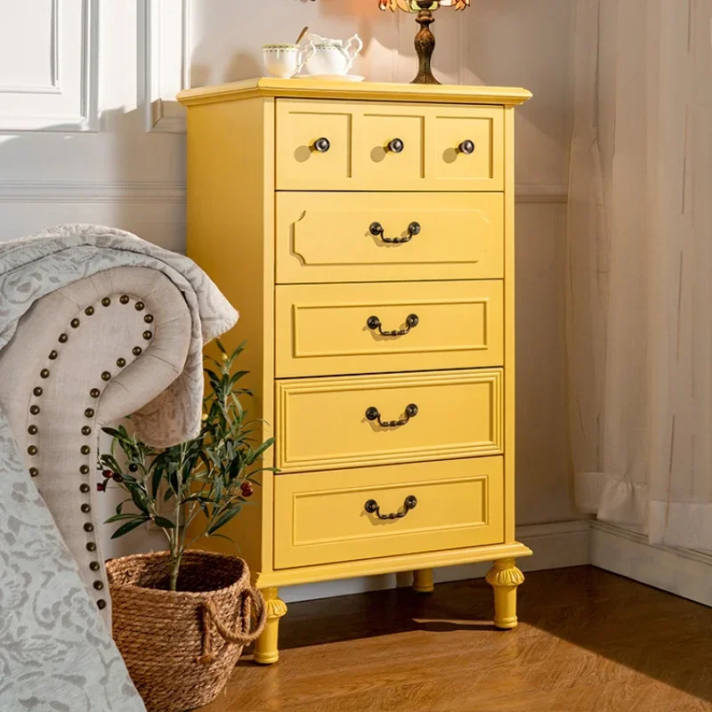 

Nordic Solid Wood Chest of Drawers American Living Room 9 Chest of Drawers Bedroom Wall Locker Yellow